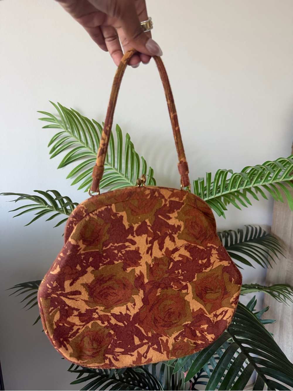 Vintage Floral Satchel in Rust and Mustard